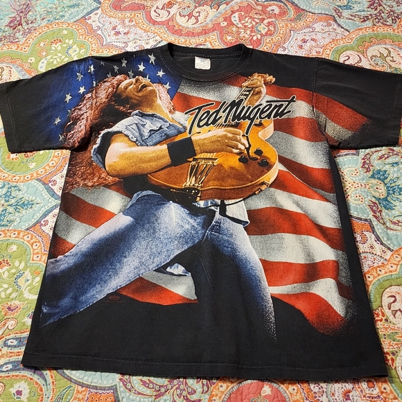 Vintage Winterland Productions Ted Nugent All Over Print | Early 90s Tee| Sz XL - Picture 5 of 14
